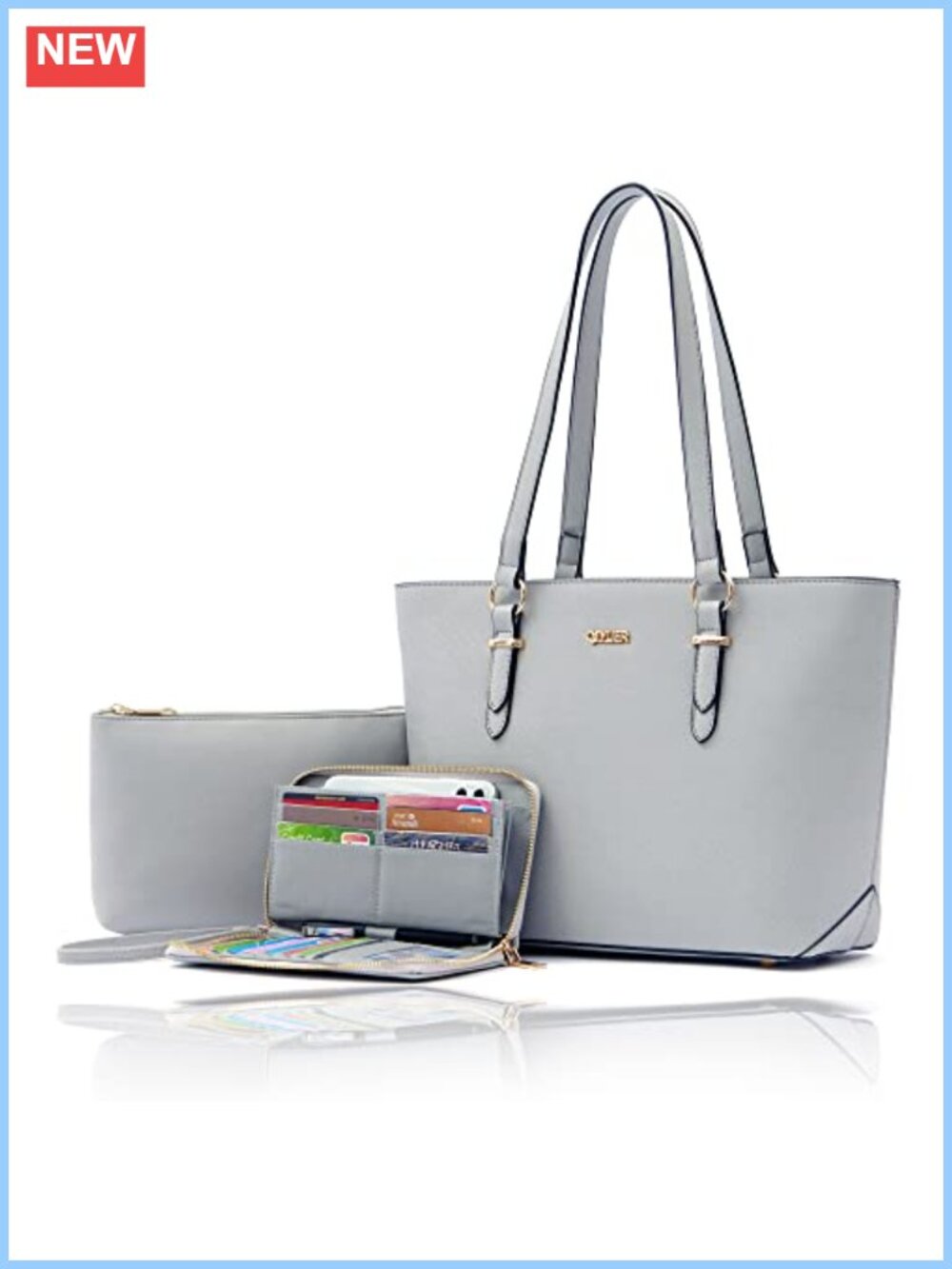 Synthetic Leather Tote Handbag Wallet Set RFID Blocking 3 Piece Purse